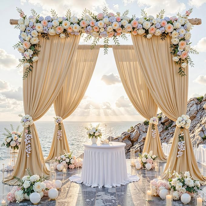 30 ft x 10 ft Wrinkle Free Champagne Backdrop Curtain for Parties, 6 Panels 10ft Polyester Champagne Photo Backdrop Drapes for Graduation Birthday Wedding Party Stage Curtains - Image 4