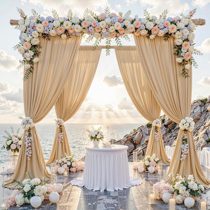 50 ft x 10 ft Wrinkle Free Champagne Backdrop Curtain for Parties, 10 Panels 10ft Polyester Champagne Photo Backdrop Drapes for Graduation Birthday Wedding Party Stage Curtains - Image 2