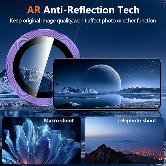 for Samsung Galaxy S26 Ultra Camera Lens Protector, Individual Metal Ring Tempered Glass Lens Cover, [Strong Adsorption] Scratch Resistant Ultra-Thin HD Clear Lens Cover, 1 Set-Purple - Image 3