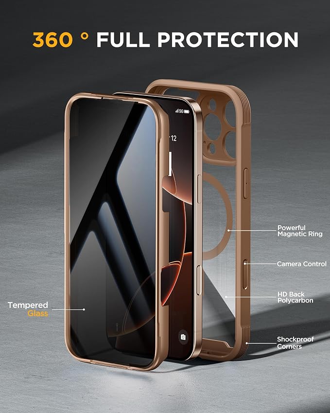 miracase Privacy for iPhone 16 Pro Max Case, 25° Anti-Spy, Desert Brown | Built-in Privacy Screen Protector, Compatible with MagSafe, Full Camera Protection, 360° Full Body Shockproof Phone Case 6.9" - Image 3