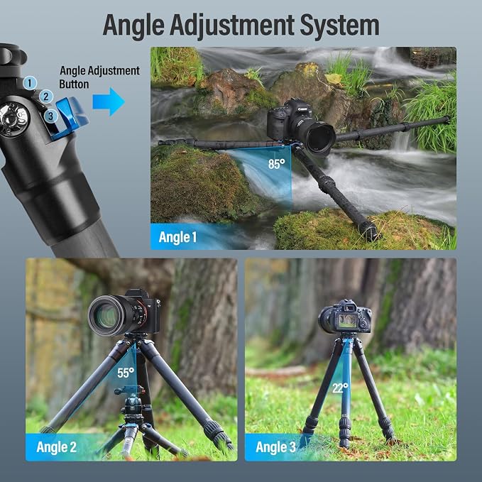 SIRUI AM-284 Carbon Fiber Tripod for Travel, Professional Camera Tripod with 4-Section Legs, Twist Leg Locks, Detachable Metal Spikes, Loads up 33LB, Max Height 47.2“ - Image 4