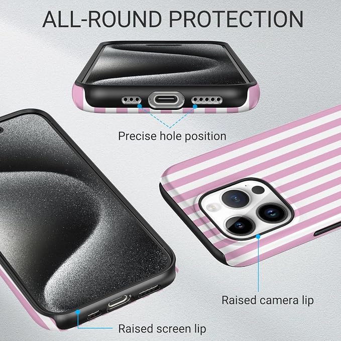 TPU Phone Case for iPhone, MagSafe Wireless Charging Compatible, Shockproof Slim Fit Protective Cover with Anti-Yellowing & Raised Camera Protection (Pink Stripe, iPhone 16 Pro) - Image 3