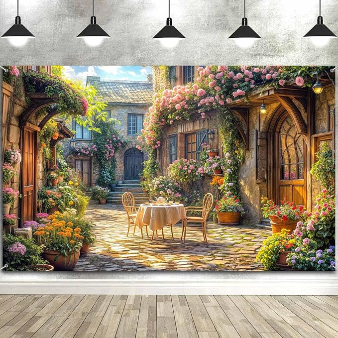 15X10ft Italian Theme Backdrop Italy Town Street Backdrop for Photography, Europe Village Town Landscape Photography Background Garden Tea Party Barnner Photo Studio Props, Color-2 - Image 5
