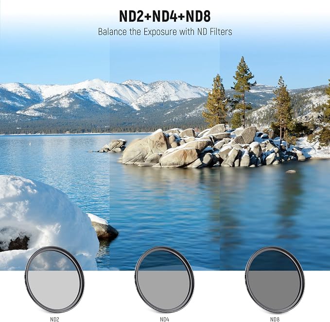 NEEWER 67mm ND Filter Kit and Lens Accessories, ND2 ND4 ND8 UV FLD CPL(Circular Polarizing) Filter Set with Lens Cap/Tulip Shaped Lens Hood - Image 2