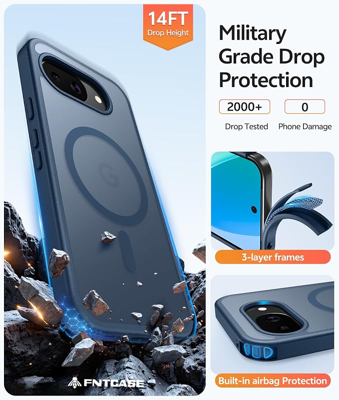 FNTCASE for Google Pixel 10a Case, Fit for Magsafe, with Screen Protector | Translucent Matte Magnetic Back, 14FT Military Grade Drop Protection, Slim Shockproof Protective Phone Cover, Blue - Image 5