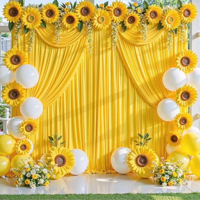 10 Panels Yellow Backdrop Curtains for Wedding Party Wrinkle Free Backdrops Curtain Drapes Fabric Decorations Photo Back Drop Cloth for Baby Shower Photography Stage Reception 50ft(W) x 12ft(H) - Image 5
