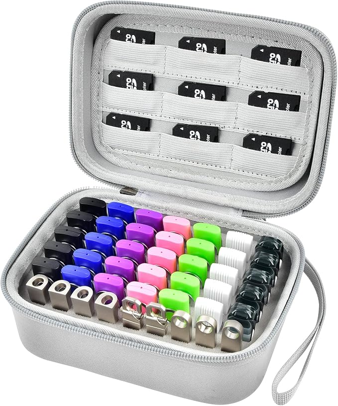 Comecase USB Flash Drive Case, Holds 44 USB Drives and 9 SD Cards | Pre-Cut Foam Fits Mixed Drive Sizes Flash Drive; EVA Shell Protects Data on the Go, Grey, Large, Case Only by COMECASE