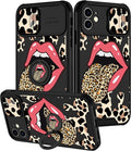 (2in1 for iPhone 11 Case Leopard Red Lip for Women Luxury Phone Cover Cute Cheetah Print Design with Slide Camera Cover Protective Black Brown Cases for iPhone 11 6.1'' by Goocrux