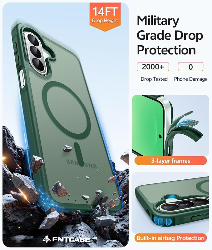 FNTCASE for Galaxy A27 5G Phone Case, Fit for Magsafe, Screen Protector | Translucent Matte, 14FT Military Grade Drop Protection, Slim Shockproof Protective, for Samsung A 27 4G Cover, Green - Image 6