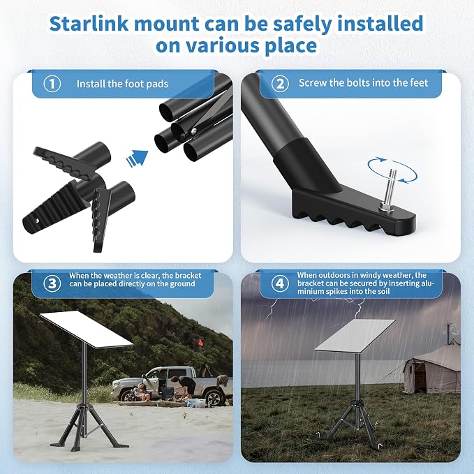 Starlink Tripod Stand for Starlink Standard 4/ Standard 4X/ Gen3/ V4 | with Pipe Adapter Outdoor Portable Starlink Mounting Kit for Camping and RV Travel - Image 4