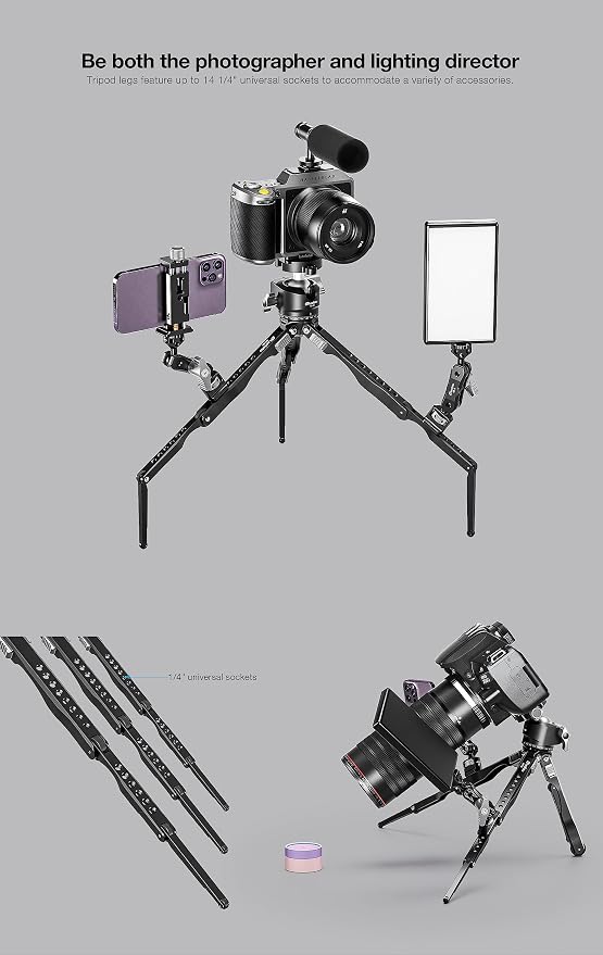Leofoto MT-04 Tabletop Tripod, Aluminum Mini Tripod, 3 Leg Sections, Foldable Leg, Portable and Compact, 1/4" Accessories Thread, 3/8" Mounting Stud (MT-04+LH-30) - Image 4