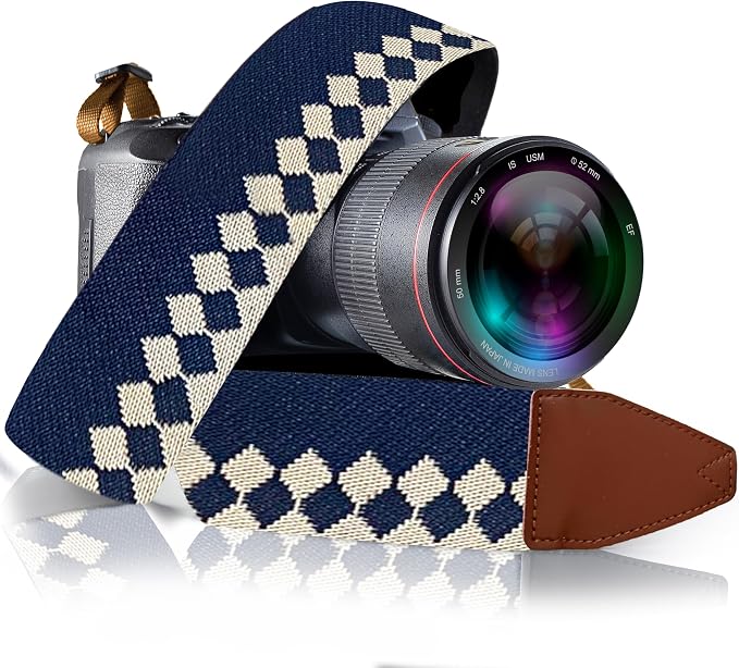 Art Tribute Camera Strap - Shoulder, Crossbody & Neck Camera Strap for Photographers, Fits All Cameras, Canon Nikon Sony Fujifilm, Padded Strap W/Quick Release, Embroidered Cotton & Leather Ends by ArtTribute