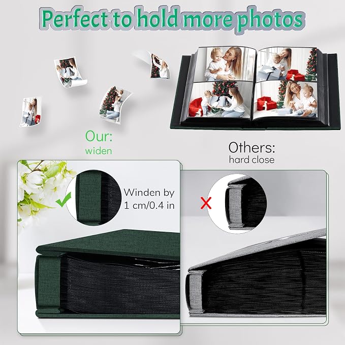 Popotop 4x6 Photo Album 1000 Pictures, Linen Hardcover, Reinforced Spine | Extra-Large 1000-Photo Capacity, Acid-Free PP Slip-In Pockets, 5 Photos per Page, Black Inner Pages, No Memo Space - Image 4