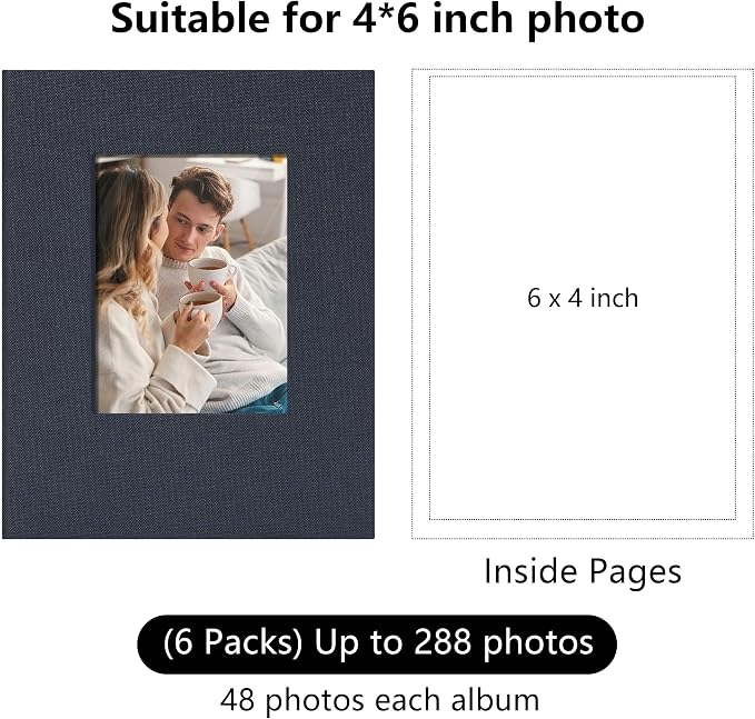 Small 4x6 Photo Album 24 Pockets Linen Cover Gray Blue 6 Pack | Linen Cover, Front Window, Portable Mini Picture Book, Travel Wedding Memories - Image 2