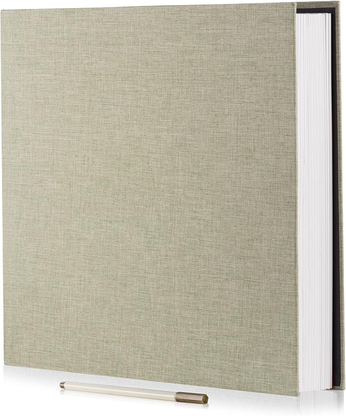 Large Photo Album Self Adhesive 4x6 8x10 10x12 13x12.8 Magnetic Scrapbook Album 12.6x11 Inch 60 Sticky Pages Linen Cover DIY Photo Album with A Metallic Pen and DIY Stickers(Grass by HoneyTolly
