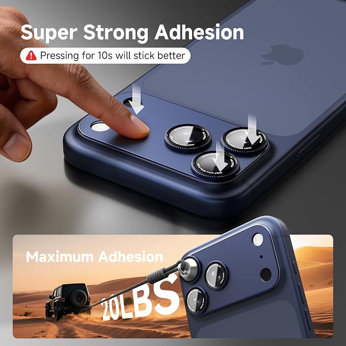 CACOE Metal Camera Lens Protector for iPhone 17 Pro Max | 9H Tempered Glass, Aluminum Frame, HD Clarity, Scratch-Resistant, Camera Screen Protector Cover Accessories, Dark Blue - Image 7