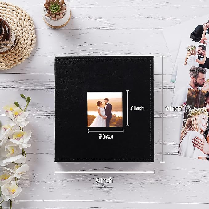 potricher Small Photo Album 4x6 200 Photos, Leather Cover, Black | Leather 4x6 Picture Album with 200 Horizontal Pockets, Photo Book for Family, Wedding, Anniversary, and Baby - Image 2