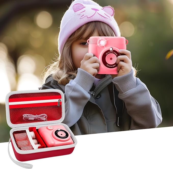 Kids Film Camera Case, Travel Storage Bag for Girls Boys | for ESOXOFFORE for Dylanto for Anchioo for WEEFUN for GKTZ for Amzelas for Mafiti, Mesh Pocket, Wrist Strap, Red - Image 7