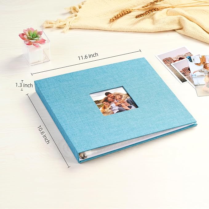 Mublalbum 10x10 Inch 3 Ring DIY Scrapbook Photo Album 40 Pages, Blue | 3 Ring Binder Scrapbook, Linen Cover, 20 Plastic Sleeves 40 Pages, Memory Book for Wedding, Baby, Family, DIY Projects - Image 2