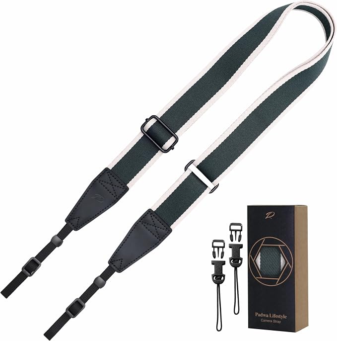 Padwa Lifestyle Adjustable Camera Strap - 1.5" Top Layer Cowhide Head Camera Straps for Photographers, Cotton Adjustable Neck Shoulder & Crossbody Strap Quick Release for All Cameras and Binoculars by PadwaLifestyleCameraStrap