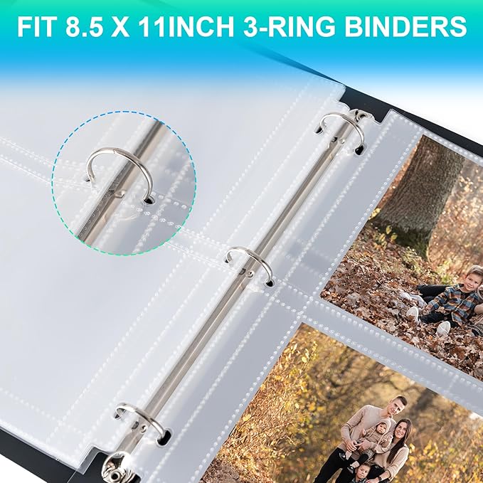 25 Pack 8 x 10 Photo Sleeves for 3 Ring Binder(100 Pictures) | Heavy-Duty Archival Photo Page Protectors, Clear Picture Album Refill Pages Holds, Acid-Free - Image 5