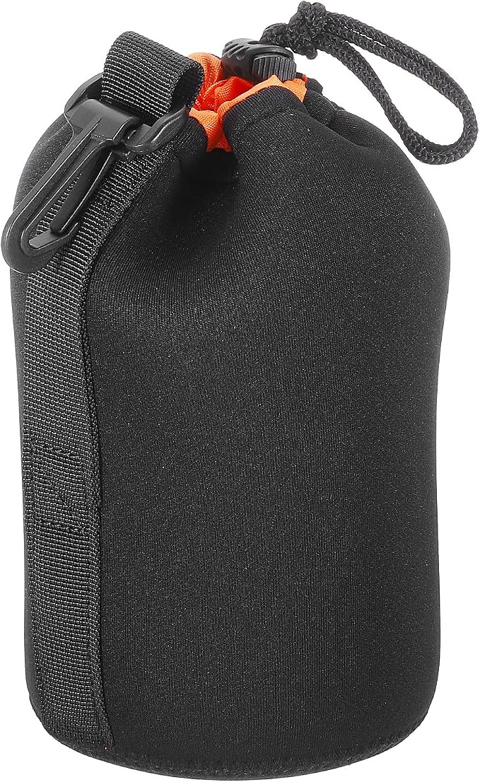 PATIKIL Camera Lens Bag - 3.7" x 7.1" Drawstring Lens Pouch with Thick Protective Neoprene, Case for DSLR Camera Lenses, Water-Resistant, Black, Orange by PATIKIL