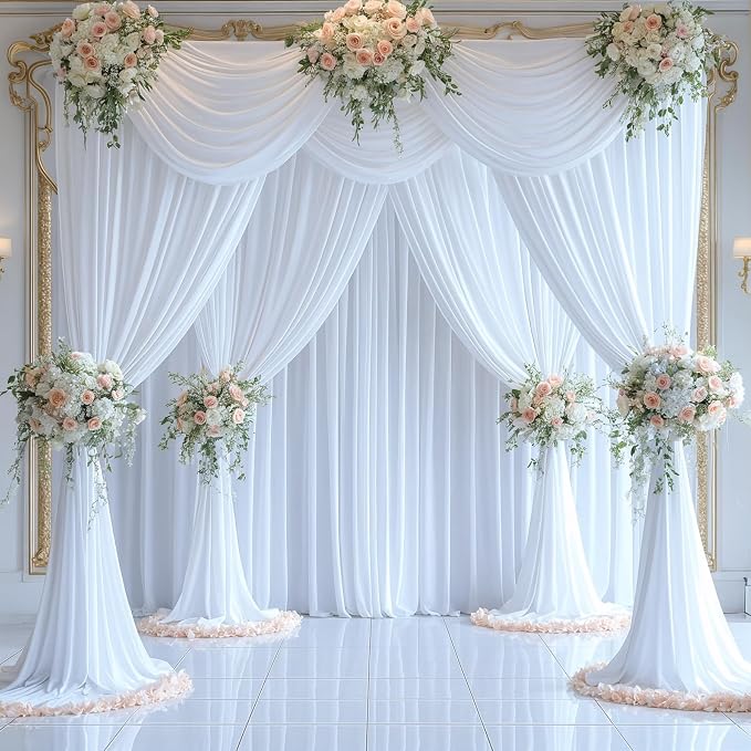 10x12 White Backdrop Curtains for Wedding Party Wrinkle Free Backdrops Curtain Drapes Fabric Decorations Photo Back Drop Cloth for Baby Shower Photography Stage Reception 5ft x 12ft,2 Panels - Image 6
