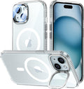 VOFATA [Upgraded] for iPhone 15 Case with Camera Cover Stand [Fit for MagSafe][9H Camera Lens Protector] Mil-Grade Protection Transparent Magnetic iPhone 15 Phone Case, Clear by VOFATA