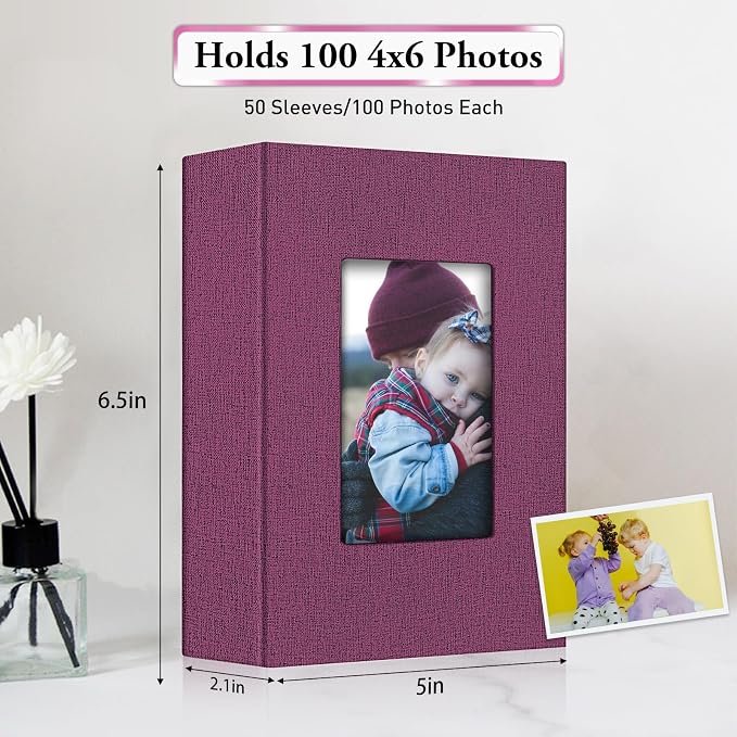 Small Photo Album 4x6,Linen Cover Slide-in Mini Photo Album Book Can Holds 100 4x6 Photos with 50 Black Sheets for Baby Family Pictures Artwork or Postcards Storage (Purple) - Image 3