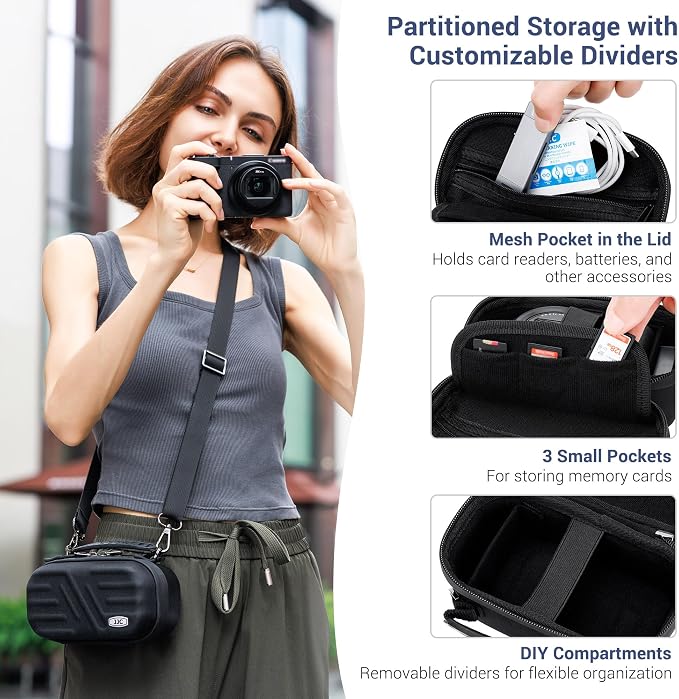 JJC Carrying Case Pouch for Canon PowerShot V1 G7X III II, Sony ZV-1F ZV-1 | for Sony ZV1 II RX100 VII, Olympus TG-7 TG-6 TG-5, GoPro Hero DJI Osmo Action Cameras, Travel Protective Bag with Neck Strap - Image 5