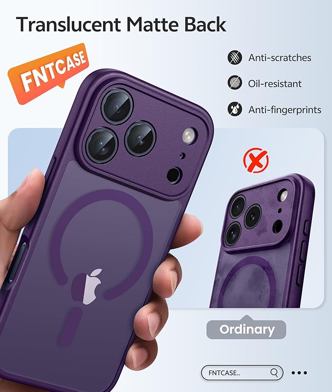 FNTCASE for iPhone 17 Pro Max Case, Fit for Magsafe, Screen Protector | Full Camera Protection, Translucent Matte, 14FT Military Grade Drop Proof, Shockproof Protective Phone Cover, Purple - Image 6