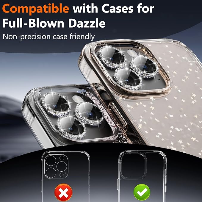 YWXTW [All-Over Glitter] Camera Lens Protector for iPhone 17 Pro Max/17 Pro/16 Pro Max/16 Pro/15 Pro Max/15 Pro/14 Pro/Max, 9H Tempered Glass Camera Cover, Anti-Scratch Case Friendly (Black) - Image 7