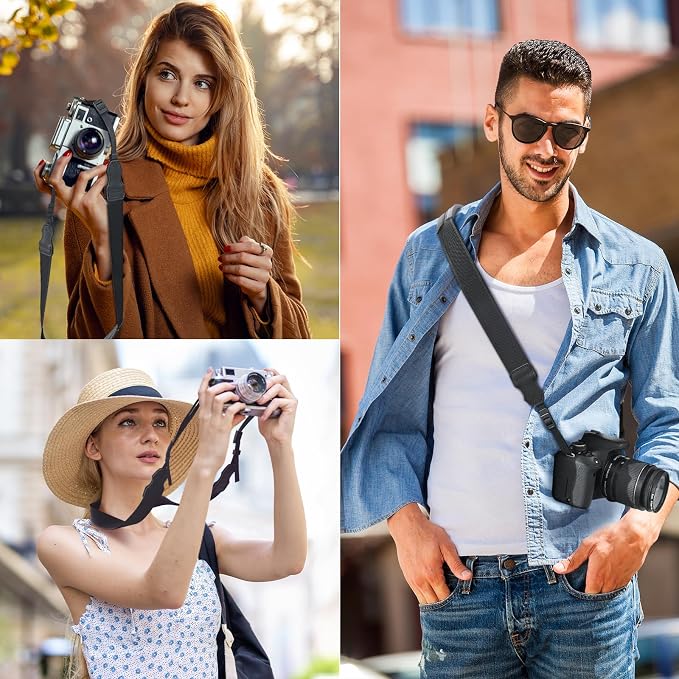 FIEIL Neck Strap Silicone Camera Straps - Padded Camera Strap, 1.5" Wide Adjustable Nylon Shoulder Strap - Compatible with Canon, Nikon, Sony, and More DSLR and Mirrorless Cameras (Black) - Image 4