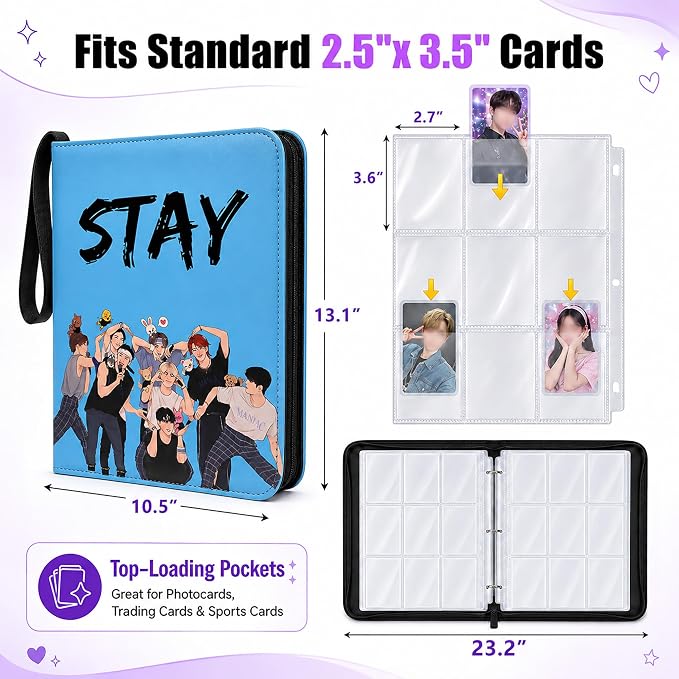 Cute Trading Photocard Binder, STAY Photo Album Cartoon Card Holder Book Storage 900 Cards with Sleeves for Lomo Cards Gift - Boys & Girls, idol Photo Protect (Blue, 9 Pockets) - Image 5