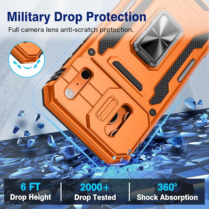 VEGO for iPhone 17 Pro Case with Slide Camera Cover and Kickstand Orange | Privacy Screen Protector & Ring Kickstand Military Grade Heavy Duty Protection Cover for iPhone 17 Pro - Orange - Image 6