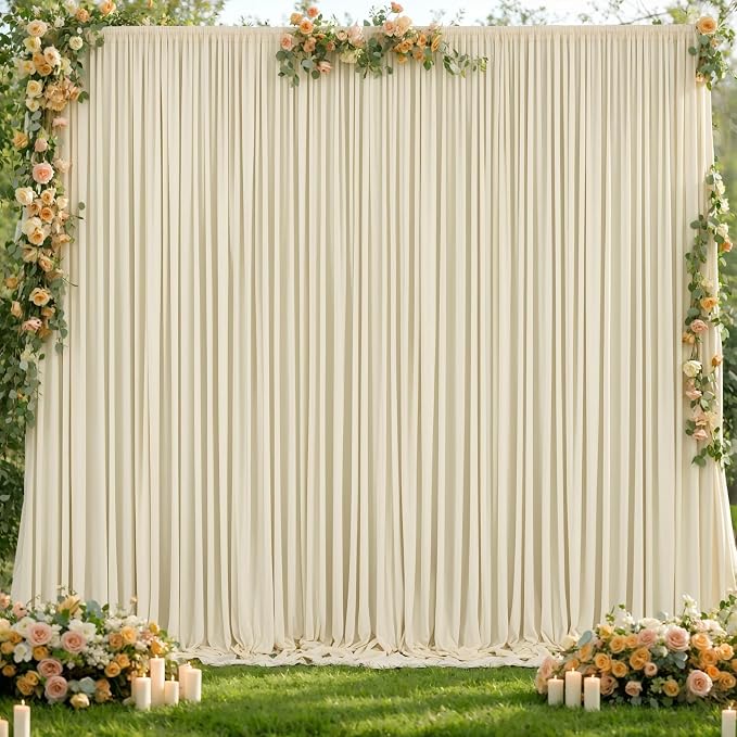 10x12 Backdrop Curtains for Wedding Party Wrinkle Free Beige Backdrops Curtain Drapes Fabric Decorations Photo Back Drop Cloth for Baby Shower Photography Stage Reception 5ft x 12ft,2 Panels - Image 2