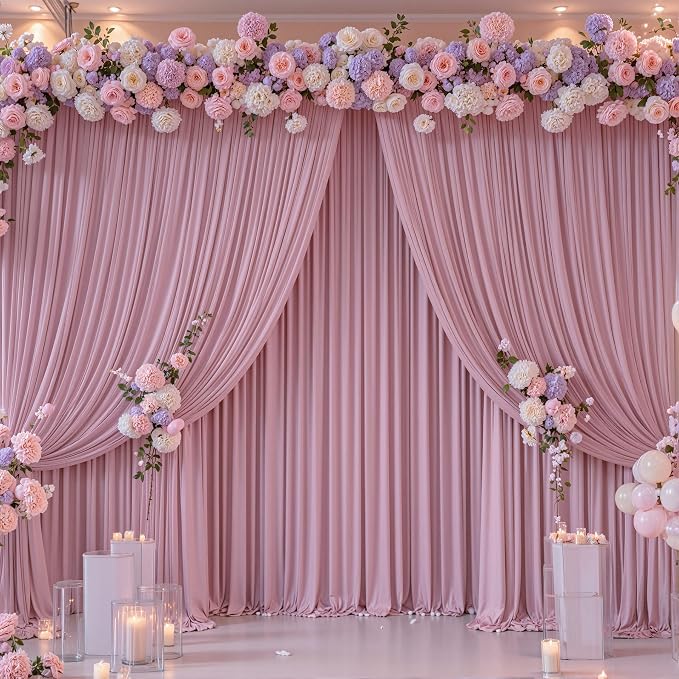 6 Panels Dusty Pink Backdrop Curtain for Parties Wedding Wrinkle Free Pink Photo Curtains Backdrop Drapes Fabric Decoration for Birthday Party Baby Shower 30ft(W) x 10ft(H) - Image 9