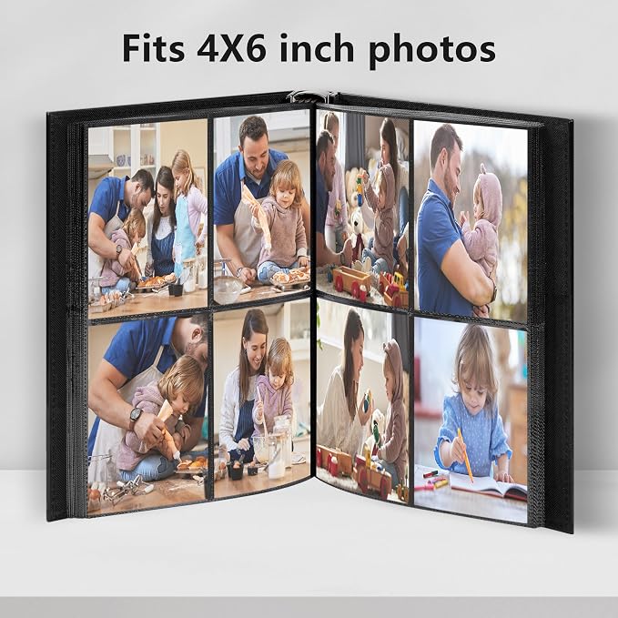 Vienrose 4x6 Photo Album Holds 400 Photos Vegan Leather Beige | Vertical pockets, Dark Blue, Large capacity, Family Wedding Baby Travel - Image 3