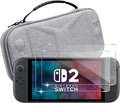 Storage Case for NS Switch 2 for (2025) case Cover,Grey Hard Shell Portable,Handbag with 2 Pack Tempered Films 2 in 1 by Suttkue