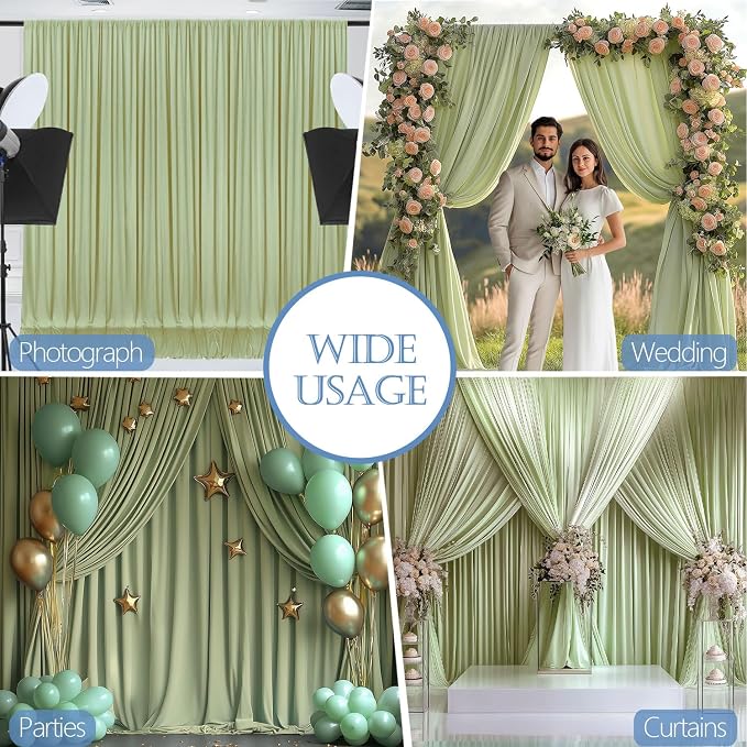 ESGOTBME 30x10ft Wrinkle Free Sage Green Backdrop Curtain for Parties Soft Fabric Drapes Wedding Curtain Backdrop for Birthday Party Decorations Background for Photography 5x10ft, 6 Panels - Image 5