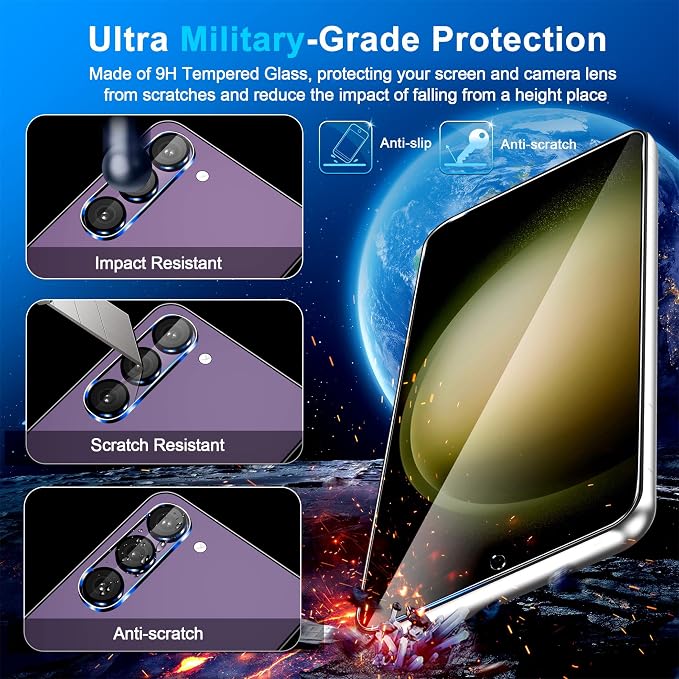 firtstnow 3 Pack for Samsung Galaxy S23 FE Screen Protector Tempered Glass + 3 Pack Camera Lens Protector, Military Grade Shatterproof, 9H Hardness, Fingerprint Unlock, Case Friendly 6.4 Inch - Image 3