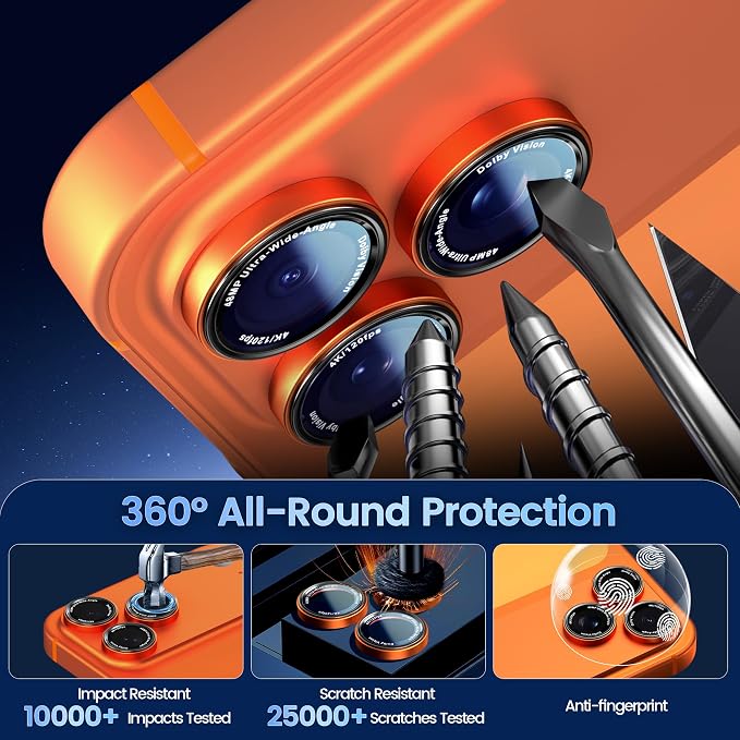 CACOE Camera Lens Protector for iPhone 14/15/16/17 Pro/Pro Max Cover | Anti-Scratch, Drop-Proof, Strong Adhesion, Camera Screen Cover, for iPhone 14-17 Pro/Pro Max, Orange - Image 6