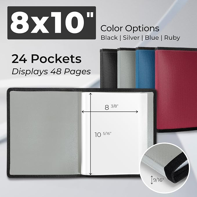 Dunwell 8x10 Photo Album & Art Portfolio Book, 24 Sleeves, Silver | Displays 48 Pages, 24 Clear Sleeves, Black Mounting Paper, Organizer for 8x10 Photos - Image 5