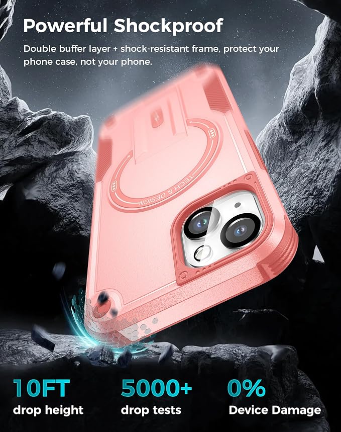 Goton 3 in 1 for iPhone 14 Case with Privacy Screen Protector Pink | Glass Camera Lens Protector,Compatible for MagSafe,Invisible Kickstand, Shockproof Phone Cover for iPhone14 - Image 4