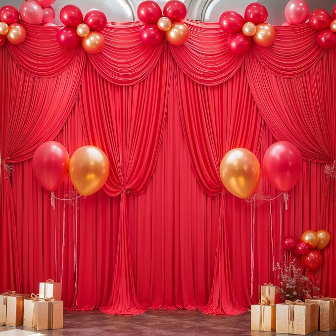 Red Backdrop Curtains 10 Panels-Wrinkle-Free Polyester Photography Drapes Party Photo Backgrounds for Wedding Christmas Photo Backdrops- 40 X10FT - Image 2