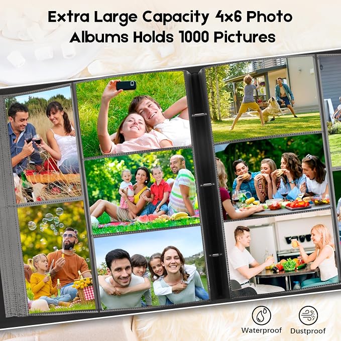 Veicevol Extra Large Photo Album 4x6 Pictures Holds 1000 Photos, White | PU Leather Hardcover, Horizontal and Vertical Photos, Removable Black Acid-Free Pages, Family Wedding & Everyday Photos - Image 2