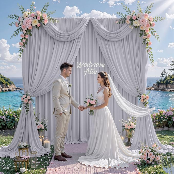 30 ft x 10 ft Wrinkle Free Silver Backdrop Curtain for Parties, Polyester Silver Grey Backdrop Drapes 6 Panels 5x10ft for Baby Shower Photoshoot Engagement Wedding Birthday Photography Background - Image 8