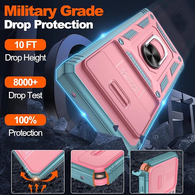 Gritup Phone Case for Google Pixel 7A Case with Slide Camera Cover | 2 Pack Screen Protector, Build in 360° Rotating Ring Kickstand, Military Grade Shockproof Protective Pink - Image 3