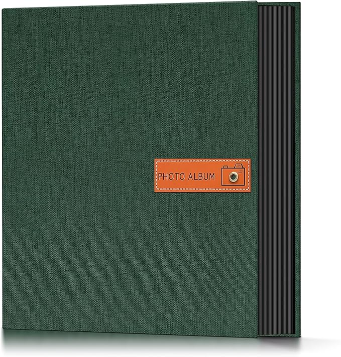 Popotop 4x6 Photo Album 200 Pictures, Linen Hardcover, Reinforced Spine | Compact 200-Photo Capacity, Acid-Free PP Slip-In Pockets, 2 Photos per Page, Black Inner Pages, No Memo Space by Popotop