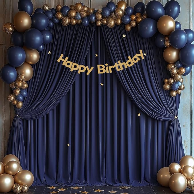 ESGOTBME 40x10ft Wrinkle Free Navy Blue Backdrop Curtain for Parties Soft Fabric Drapes Wedding Curtain Backdrop for Birthday Party Decorations Background for Photography 5x10ft, 8 Panels - Image 6